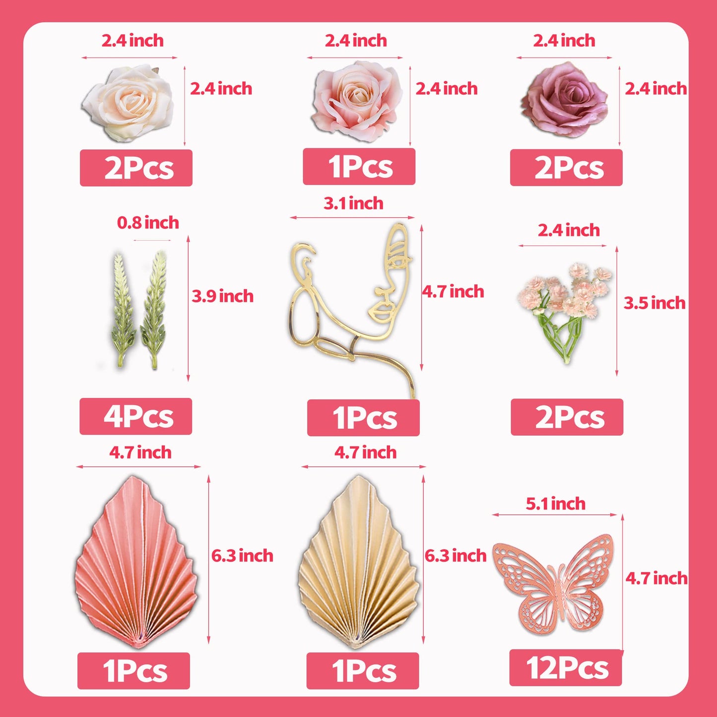 26Pcs Flower Boho Cake Toppers Butterfly Cake D  Cor Acrylic Minimalist Art Lady Face Cake Toppers With Palm Leaves Artificial V