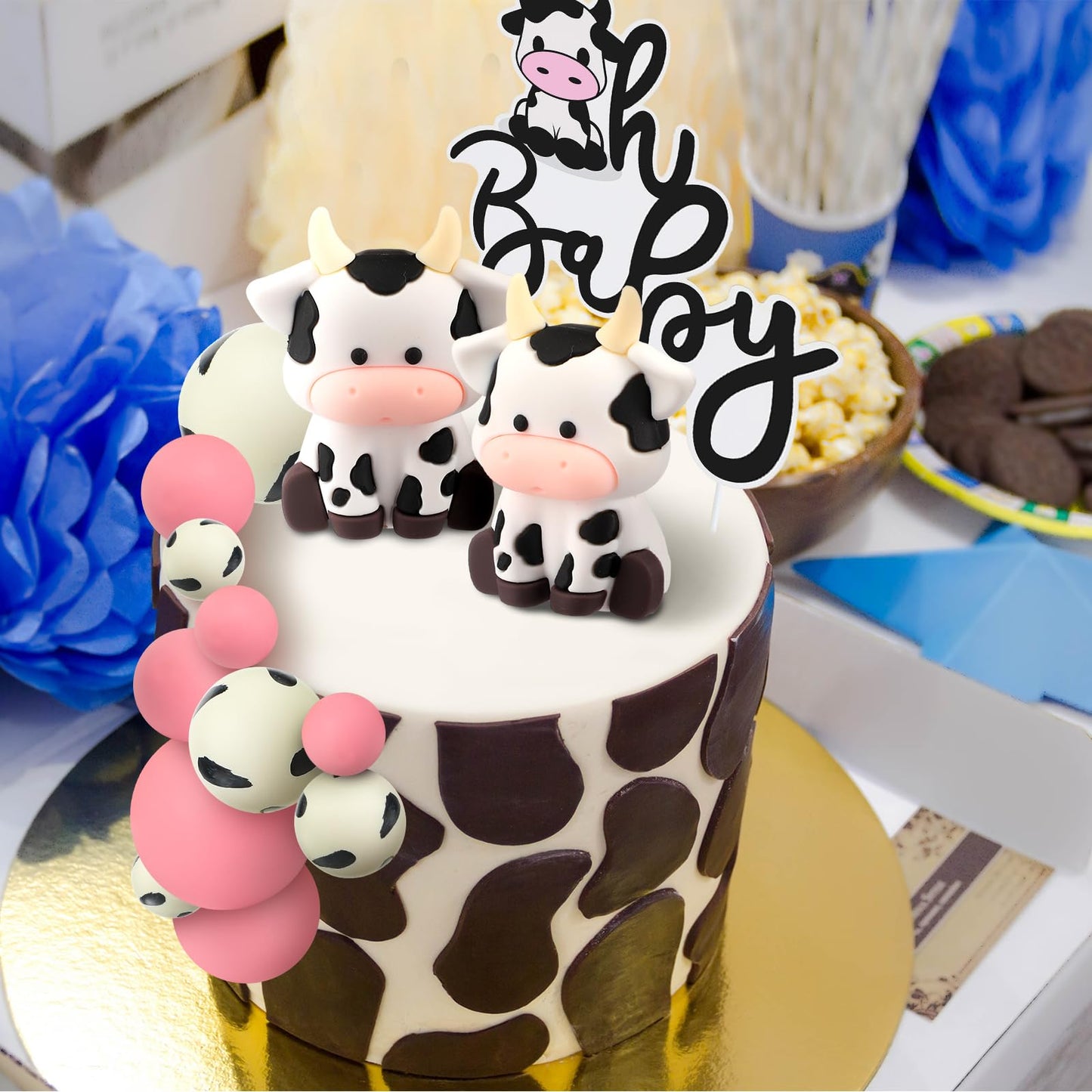 Pinkunn 13 Pcs Cow Baby Cake Topper Farm Cake Decor Cow Cake Decorations With Cow Miniature Figurines Animal Birthday Party For