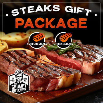 Grumpy Butcher 4 Steaks Gift Package: 2 Ribeyes (14 Oz Each) & 2 Top Sirloins (6 Oz Each) - Gourmet Steak Meat Gift Carne Asada