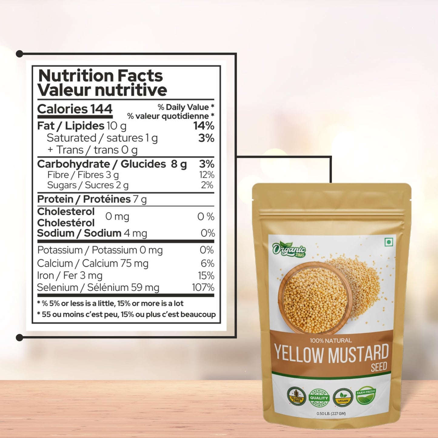 Organic Zing Yellow Mustard Seeds | Whole Yellow Mustard Seed for Pickles & Cooking | 100% Raw Mustard Seeds (227 Gram) Pack of