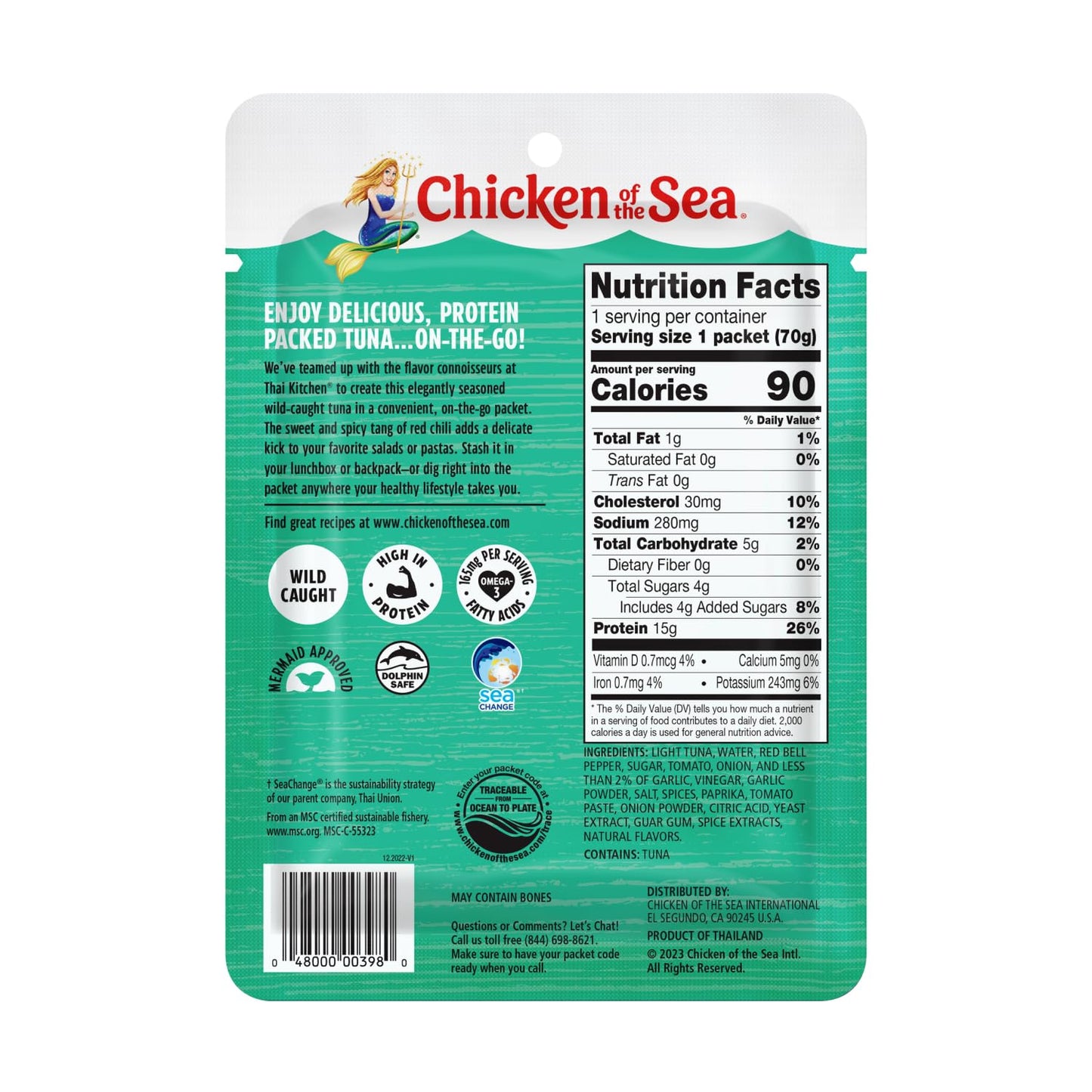 Chicken of the Sea Wild Caught Light Tuna, 2.5 oz. Packets (Box of 12), Sweet & Spicy Seasoning