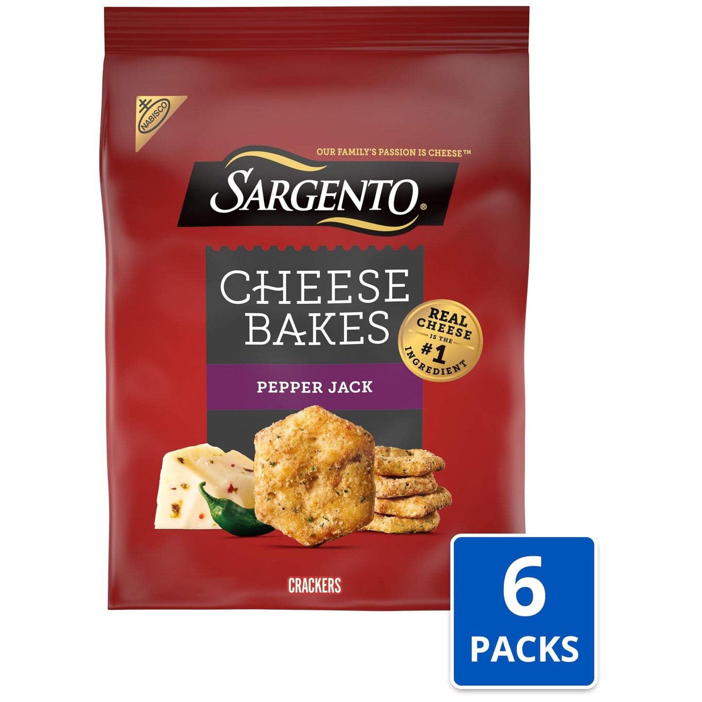Sargento Cheese Bakes Pepper Jack Crackers, Cheese Crackers, Lunch Snacks, Bulk Snacks, 6-4.5 oz Bags