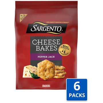 Sargento Cheese Bakes Pepper Jack Crackers, Cheese Crackers, Lunch Snacks, Bulk Snacks, 6-4.5 oz Bags