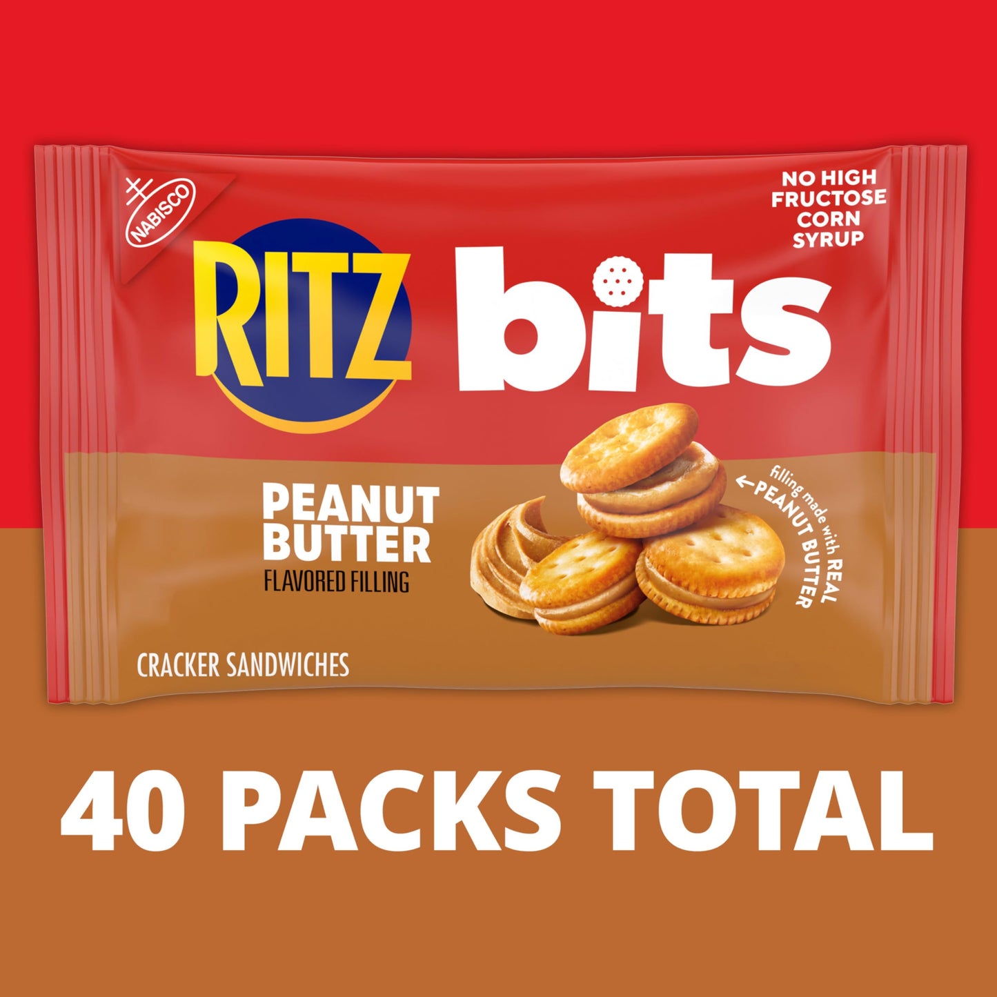 RITZ Bits Peanut Butter Sandwich Crackers, Bulk Lunch Snacks, 40 Snack Packs (4 Boxes)