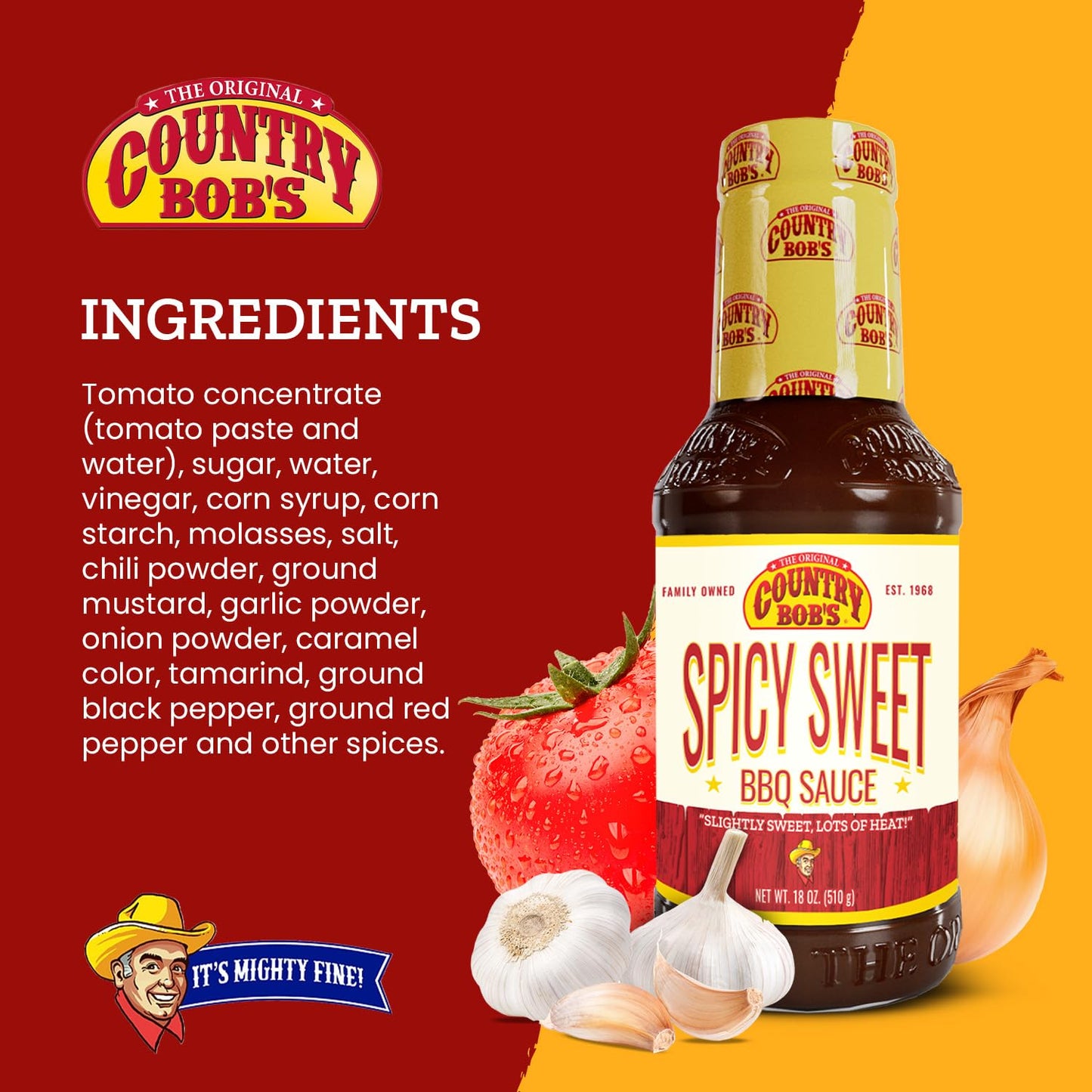 Country Bobs Spicy Sweet BBQ Sauce, Slightly Sweet with Bold Heat, 18 oz (Pack of 2)