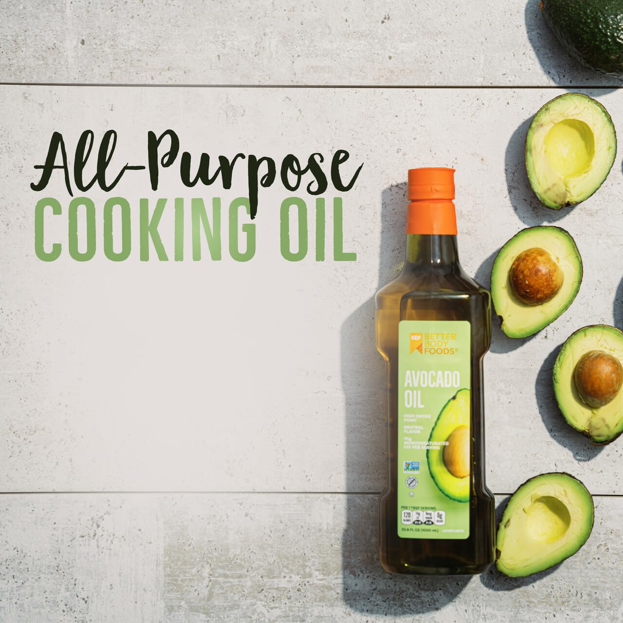 BetterBody Foods Refined Non-GMO Cooking Oil, Kosher, Keto and Paleo Diet Friendly, for High-Heat Cooking, Avocado Oil, 1 Liter,
