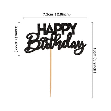 Ercadio 24 Pack Happy Birthday Cupcake Toppers Black Glitter Assembled Birthday Cupcake Picks Birthday Cake Picks For Baby Showe