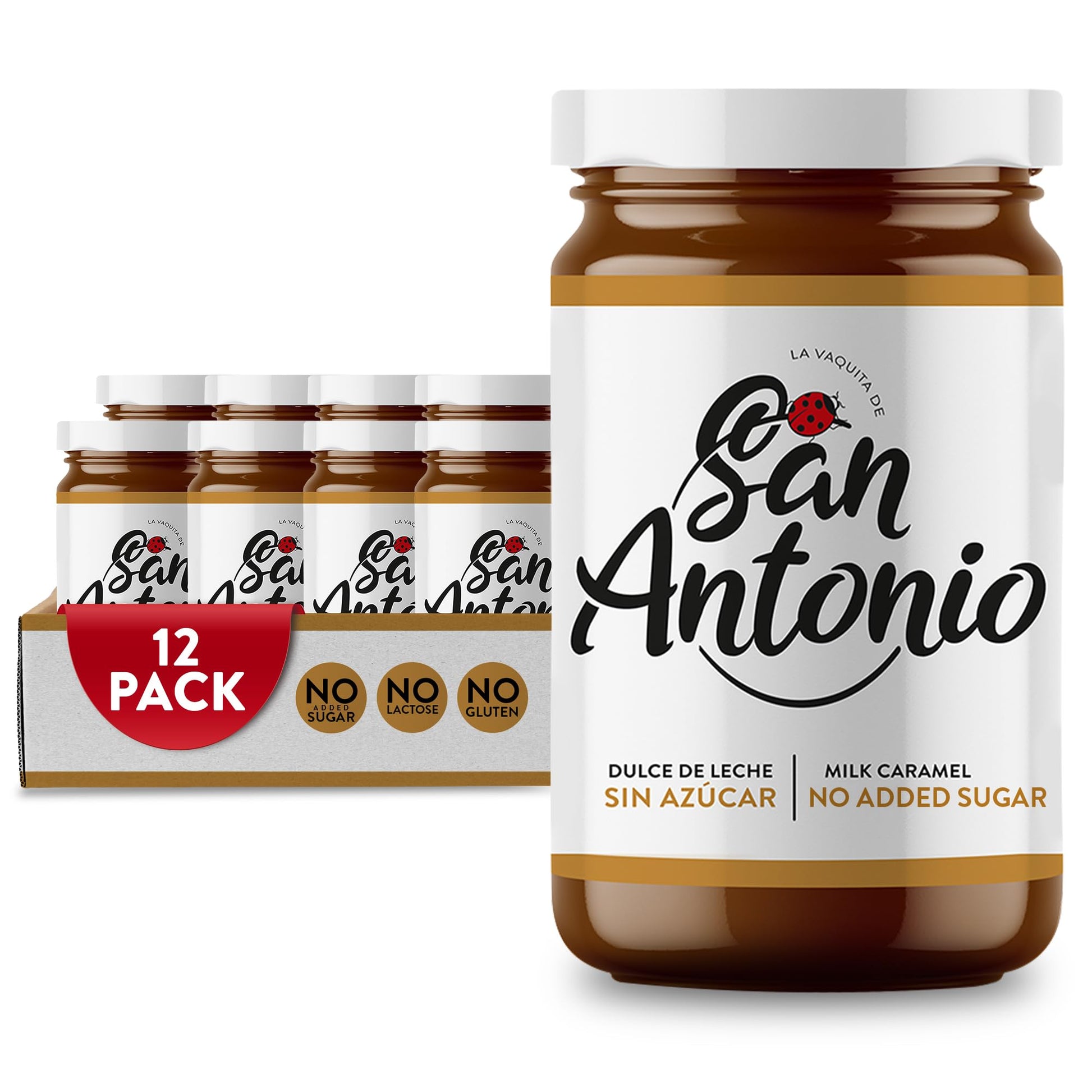 San Antonio No Added Sugar Dulce De Leche Classic Milk Caramel Spread - Gluten & Lactose Free Dessert Filling & Toppings, Ideal For Ice Cream, Cake, Coffee, Pancakes, Fruit Dip - 15 Oz, Pack Of 12