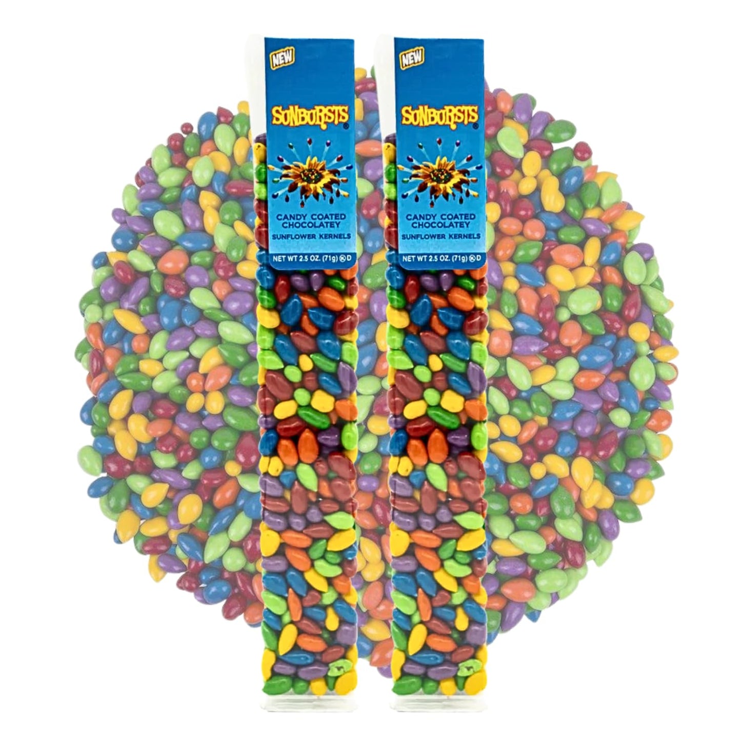 Sunbursts Regular Mix - Candy Coated, Chocolate Covered Sunflower Seeds - Gift Pack Of 2, 2.5 Oz. Resealable Tubes By Lyzas Sweets &  