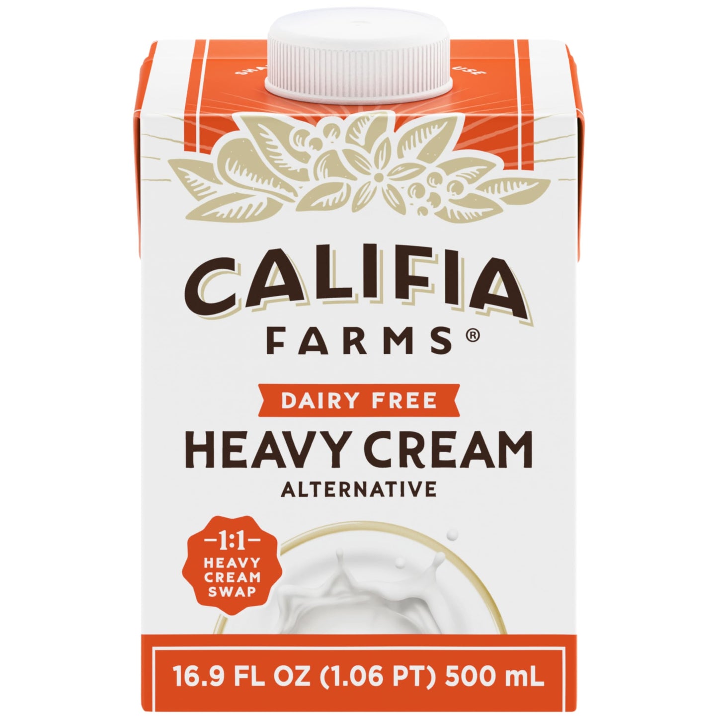 Califia Farms - Heavy Whip Cream Dairy Free Substitute 16.9 Oz, Soy Free, Plant Based, Vegan, Non GMO, Sugar Free, Heavy Whippin