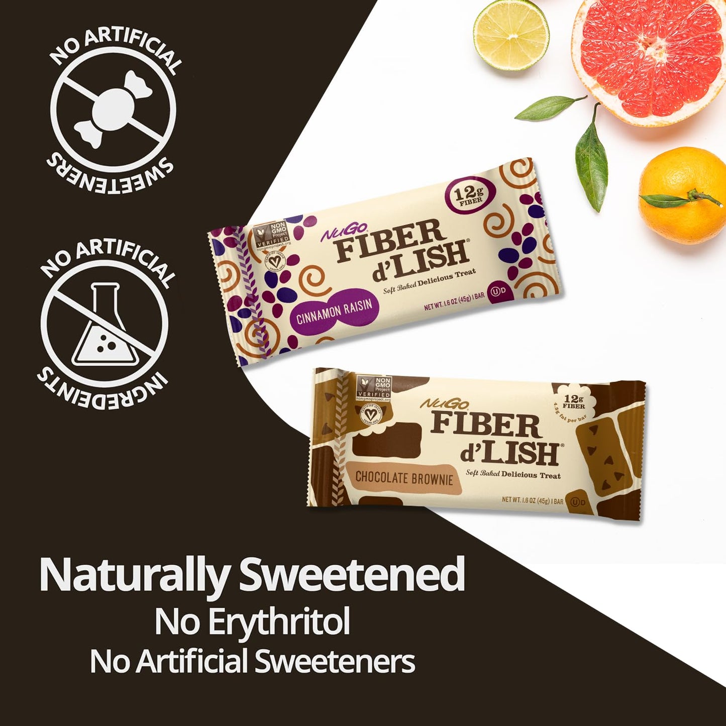 Nugo Fiber Dlish Peanut Chocolate Chip, 12G High Fiber, Vegan, 160 Calories, 16 Count