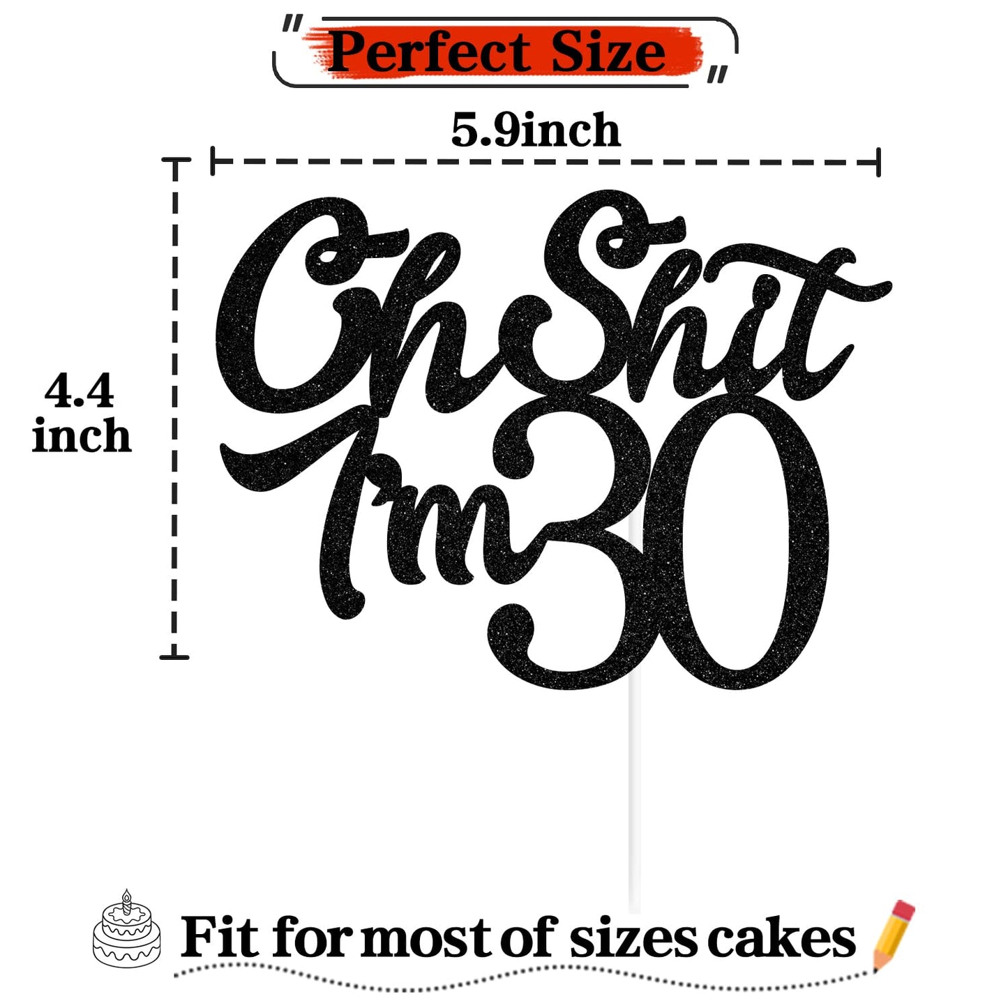 We Can Bearly Wait Cake Topper, Black Glitter, 30th Birthday, Model WE--0404