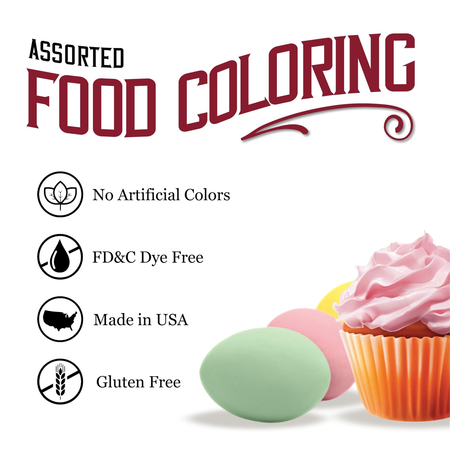 Watkins Assorted Food Coloring, 1 Each Red, Yellow, Green, Blue, Total Four .3 Oz Bottles