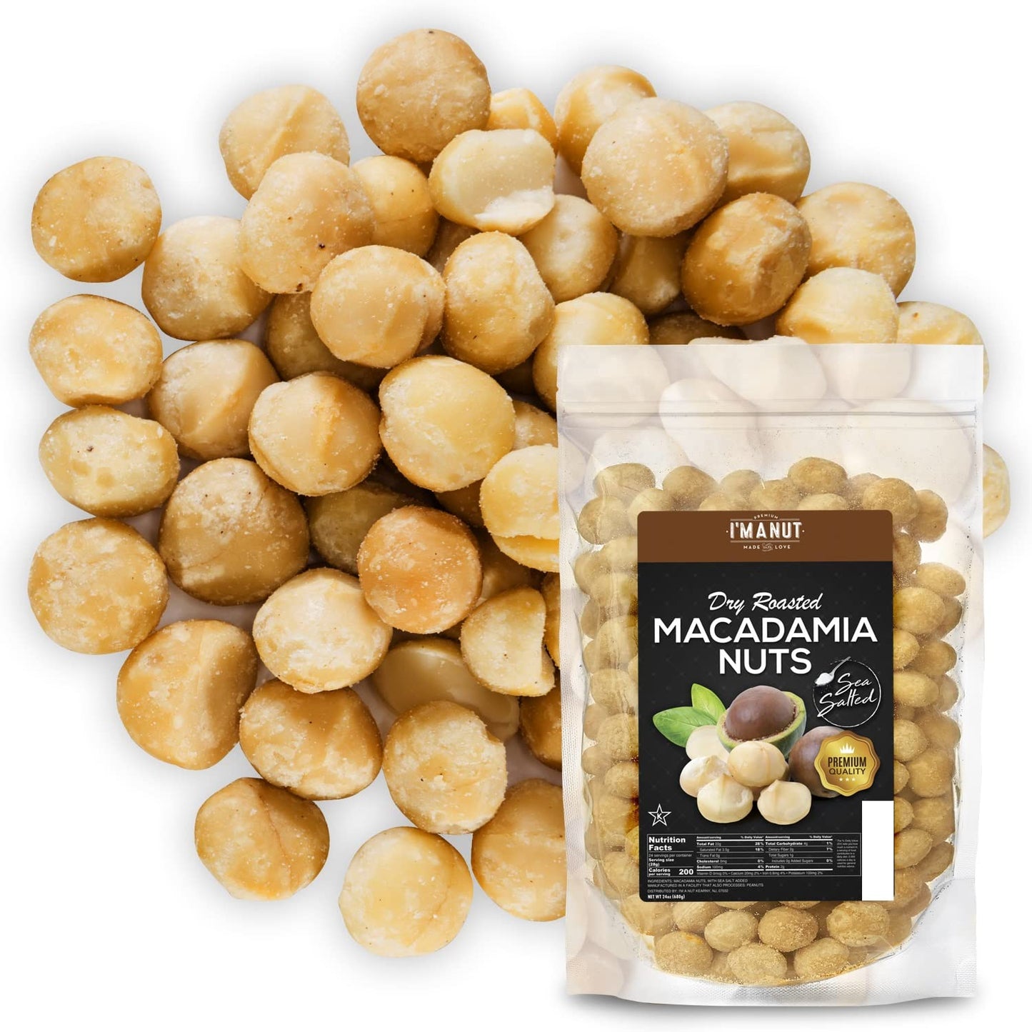 Oven Roasted Macadamia Nuts with Sea Salt 24oz (1.5 lb) Batch Tested Peanut & Gluten Free | No Oil | No PPO | Fancy Whole | Made