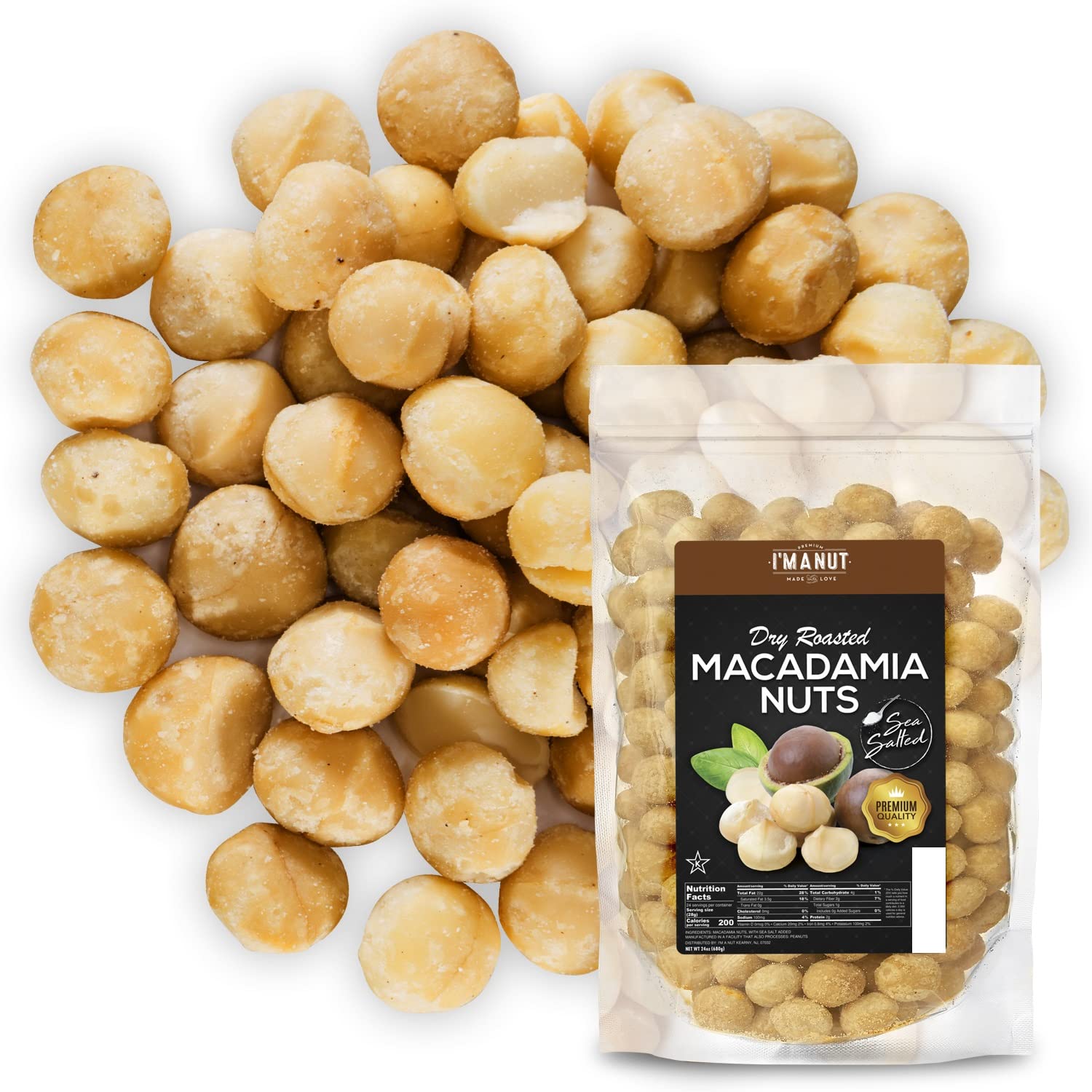 Oven Roasted Macadamia Nuts with Sea Salt 24oz (1.5 lb) Batch Tested Peanut & Gluten Free | No Oil | No PPO | Fancy Whole | Made