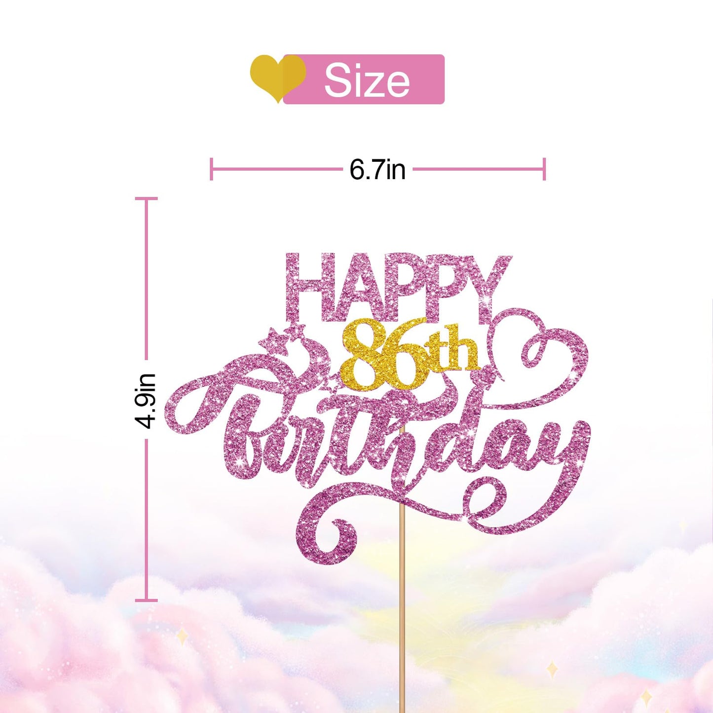 Pink Glitter Happy 86Th Birthday Cake Topper, Eighty Six Years Old Birthday Party Cake Decor, Gold Number 86 Birthday Party Supp