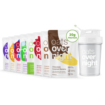Oats Overnight Protein Shake Variety Pack - High Protein, High Fiber, Gluten Free - 8 Pack + BlenderBottle, 2.6 Ounce Each
