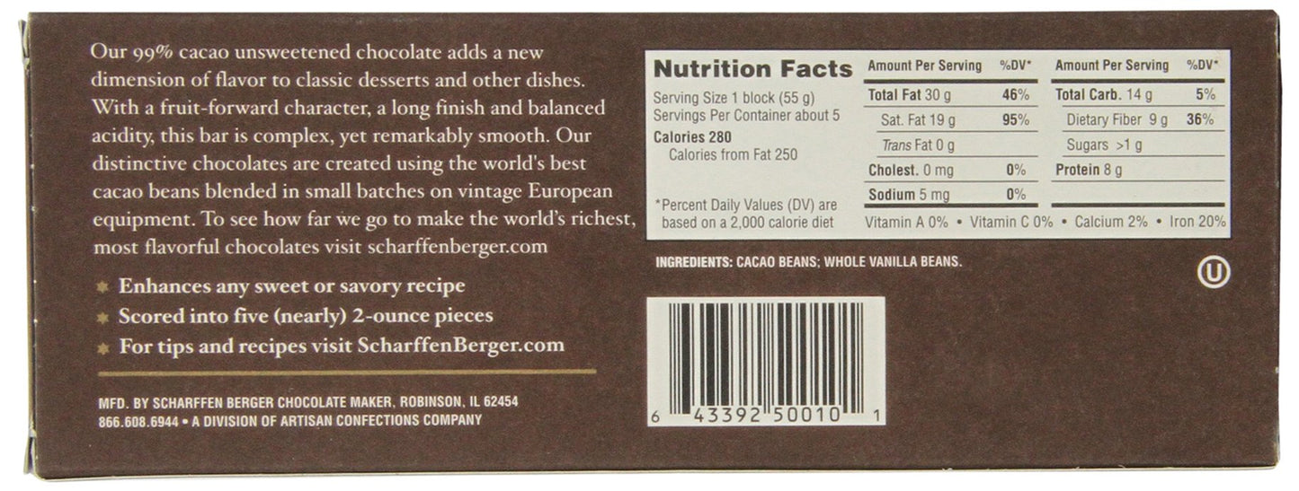 Scharffen Berger Choc Bar Bkng Unswtnd 99% 9.75 Oz (Pack Of 6) ( Value Bulk Multi-Pack)