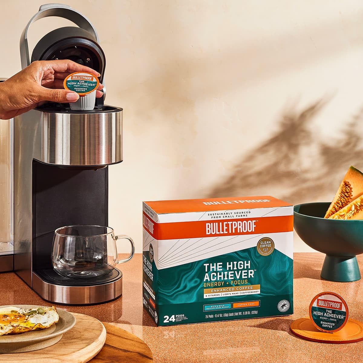 Bulletproof The High Achiever Single-Serve Pods, 24 Count, Medium-Dark Roast Enhanced Coffee With Lion'S Mane Mushroom, B Vitami