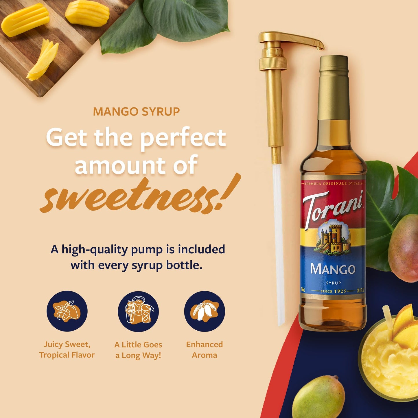 Torani Mango Syrup For Drinks, Flavoring For Iced Tea, Lemonade, And Sodas, Pump Included, 25.4 Oz