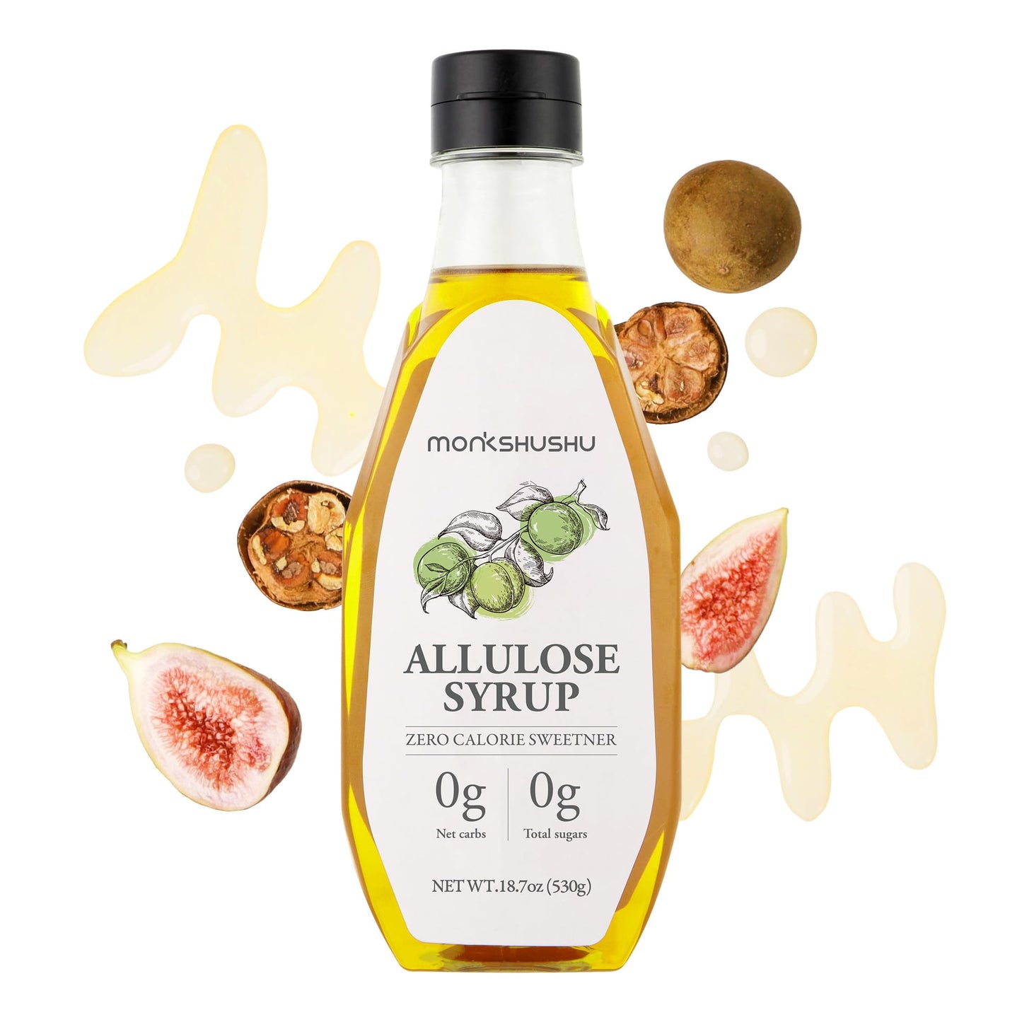 MONKSHUSHU Allulose Syrup 18.7 Fl Oz - Allulose 99.692%, Keto Diet, Vegan friendly, Stevia Blend Thin Syrup, Zero Calorie Sugar 