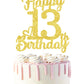 13 Birthday Cake Topper - Double Sided Gold Glitter, Happy 13Th Birthday Cake Topper For Girls,13 Cake Decorations For Girls, 13
