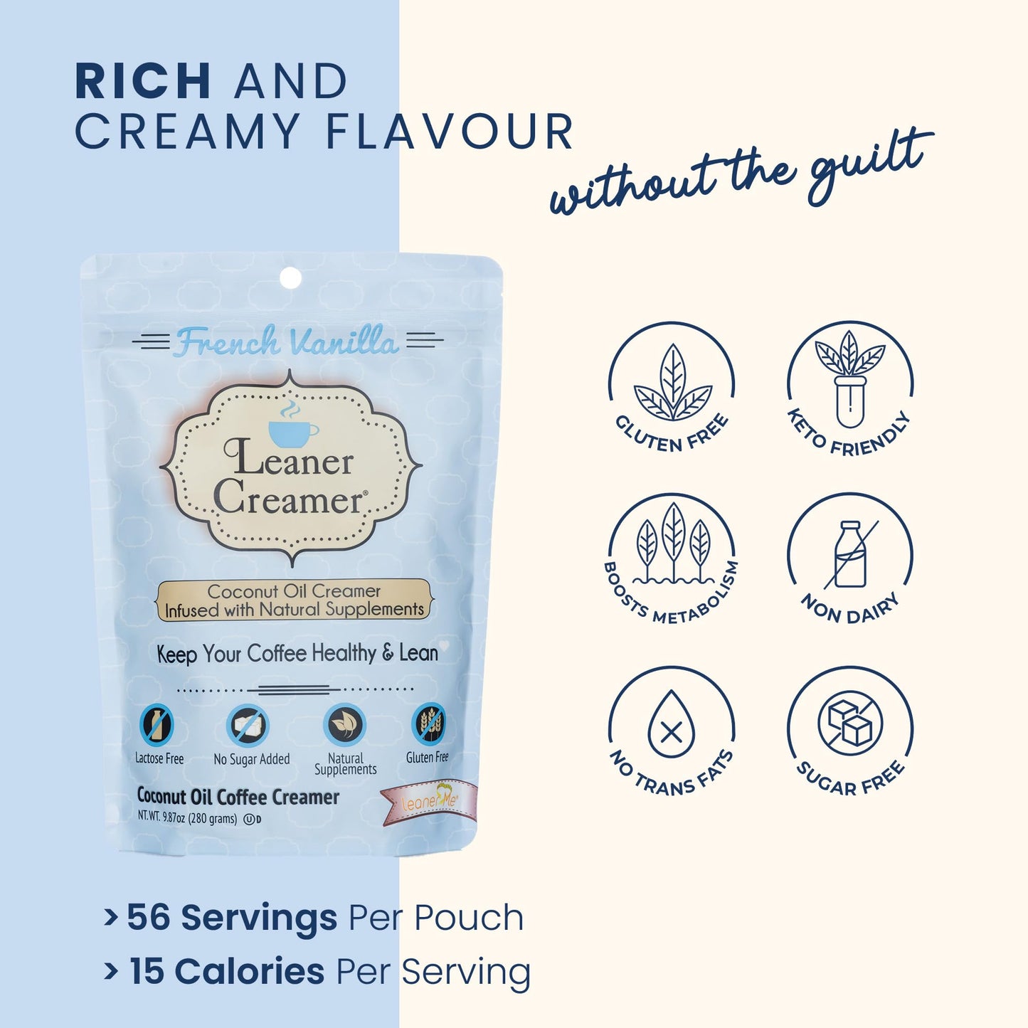 Leaner Creamer Coconut Creamer with Superfood Ingredients - Non-Dairy, Sugar-Free, Keto, Gluten-Free Powdered Coffee Creamer - F