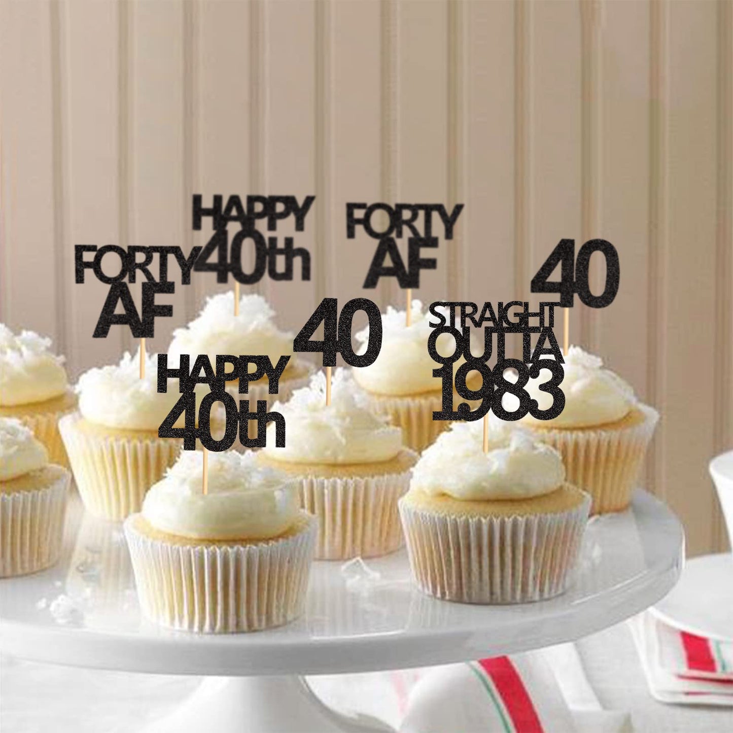 Keaziu 48 Pack Black 40Th Birthday Cupcake Toppers Straight Outta 1983 Cupcake Toppers Happy 40Th Cupcake Toppers Forty Af Cupca