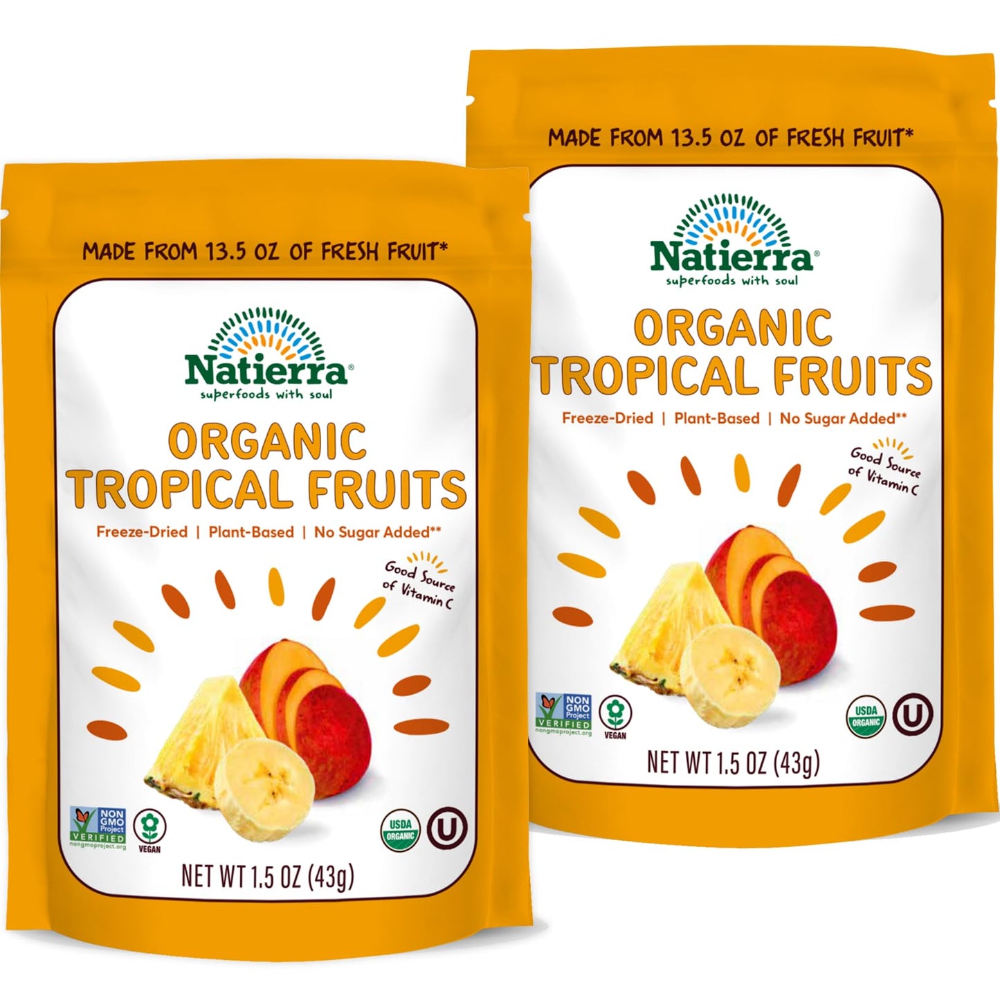 Natierra Organic Freeze-Dried Tropical Fruits | Non-GMO & Vegan | 1.5 Ounce (Pack of 2)