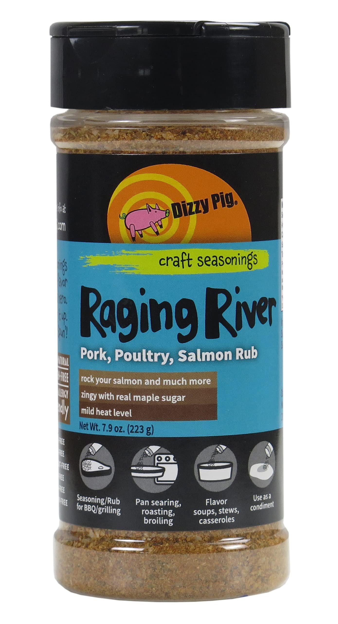 Dizzy Pig Raging River Salmon Seasoning Rub (8oz Shaker) - Seasons 30+lbs of Food - Hand Made in the USA - MSG Free, Gluten Free