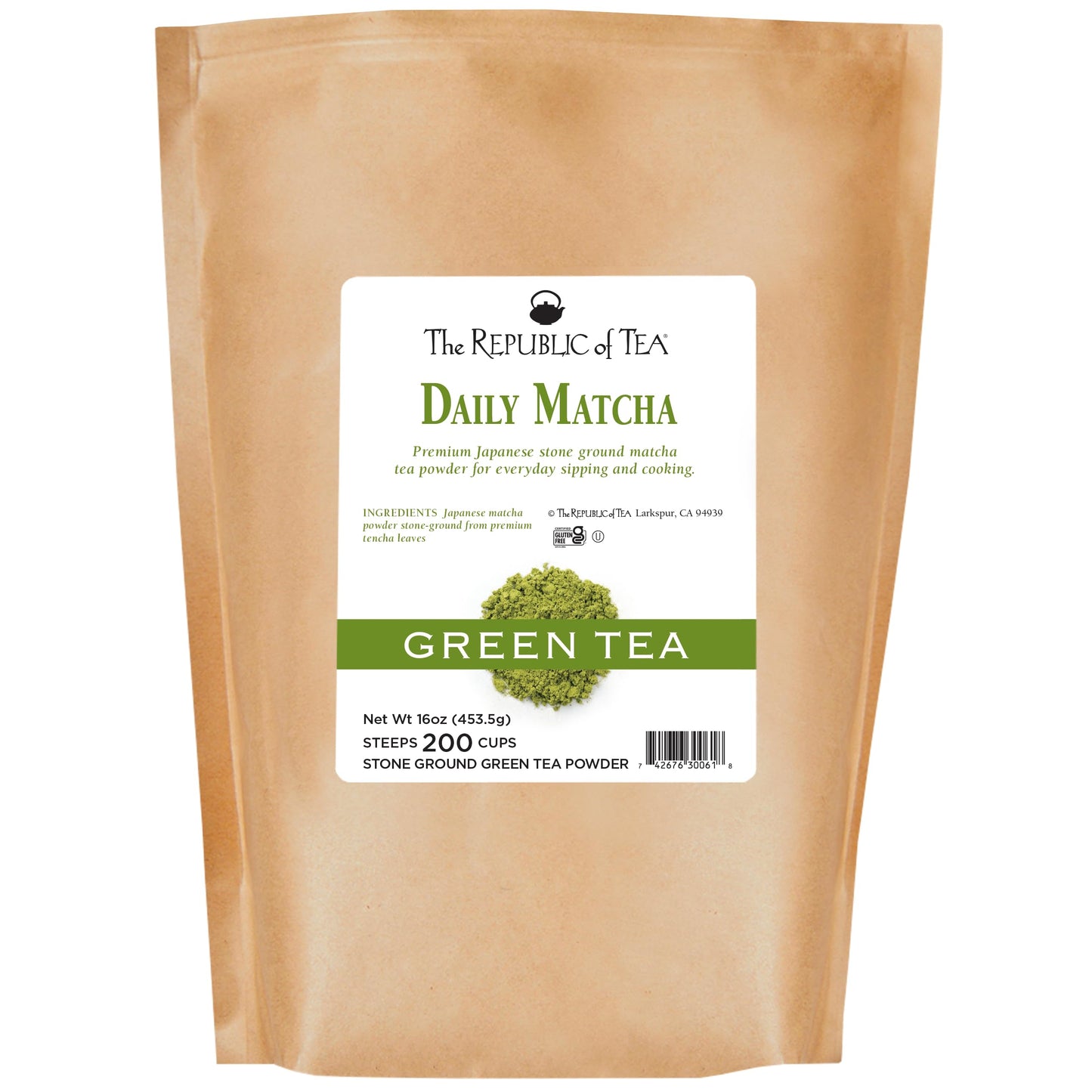 The Republic of Tea Japanese Daily Matcha Powder, 16 Ounce Bulk Bag, Green Tea, 200 Servings