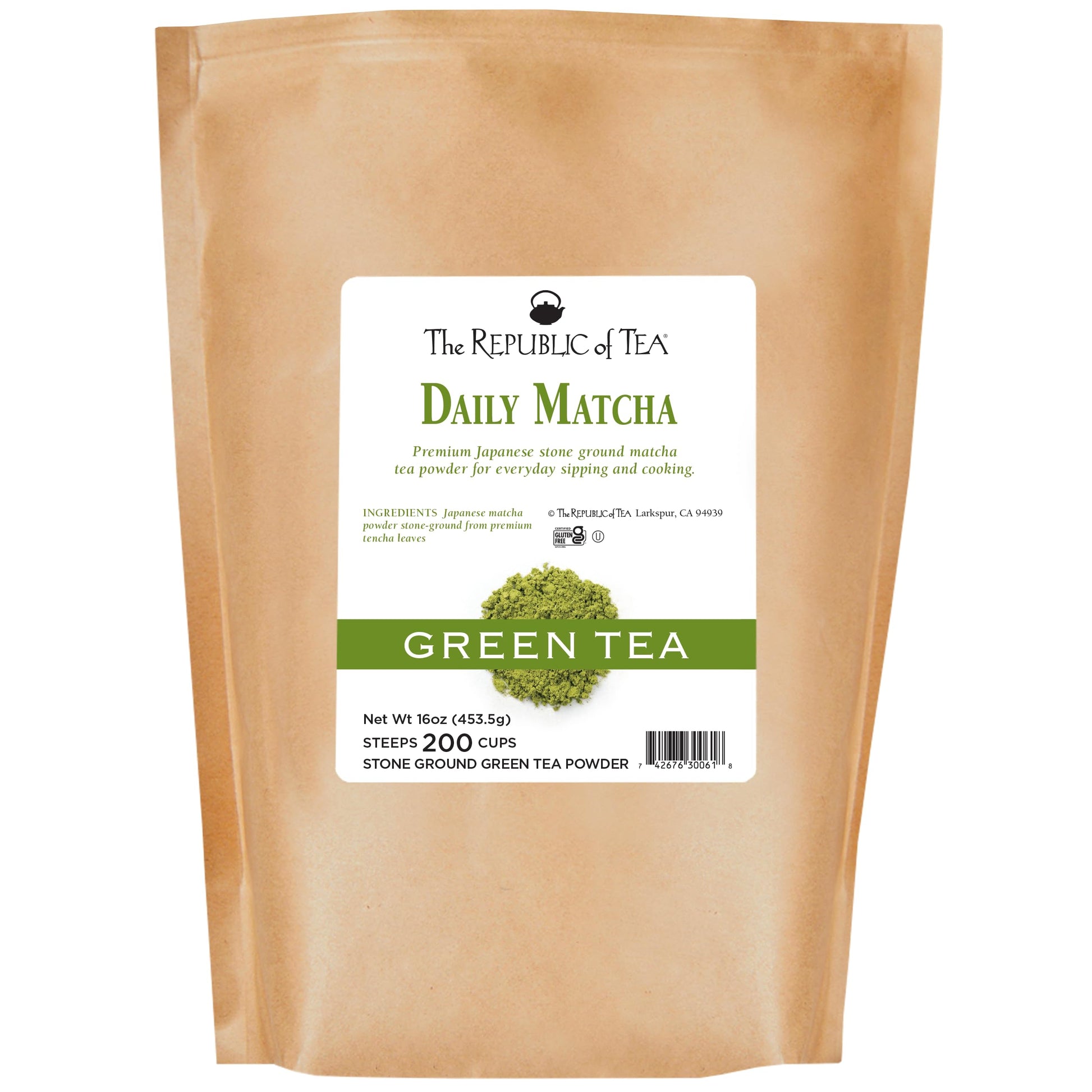 The Republic of Tea Japanese Daily Matcha Powder, 16 Ounce Bulk Bag, Green Tea, 200 Servings