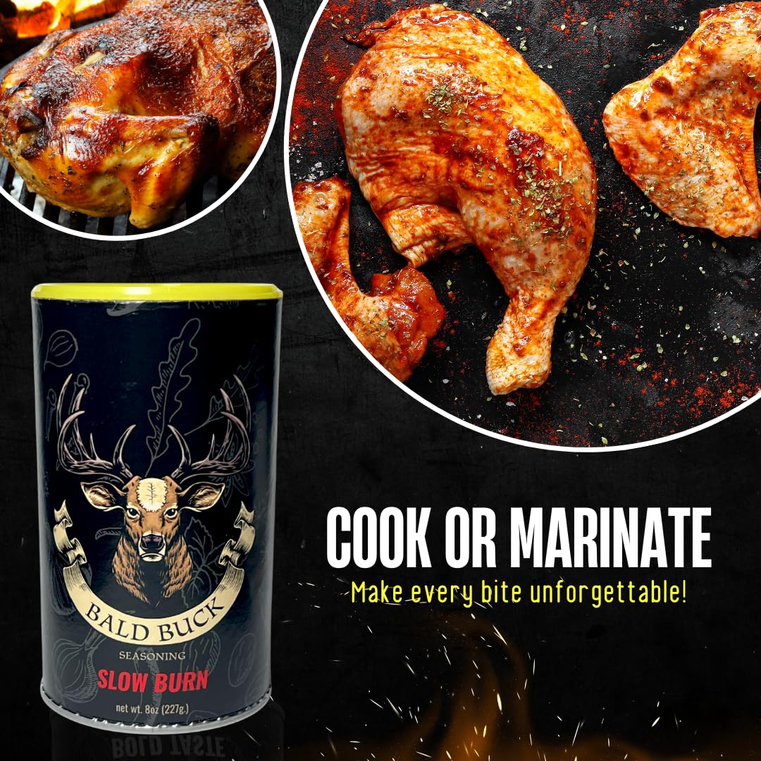 Bald Buck BBQ Seasoning Pack of 2 - Rib Rub for Chicken, 8 Oz (1 Bold Taste + 1 Slow Burn)