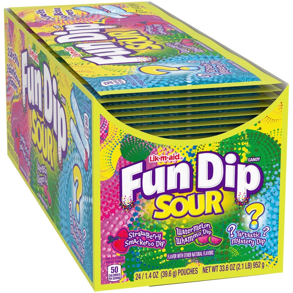 Fun Dip Sour Candy Packs (24 Pcs.) - Assorted Sour Fruit Powder Candy and Bold Zesty Flavors - Perfect for Parties, Classroom Tr