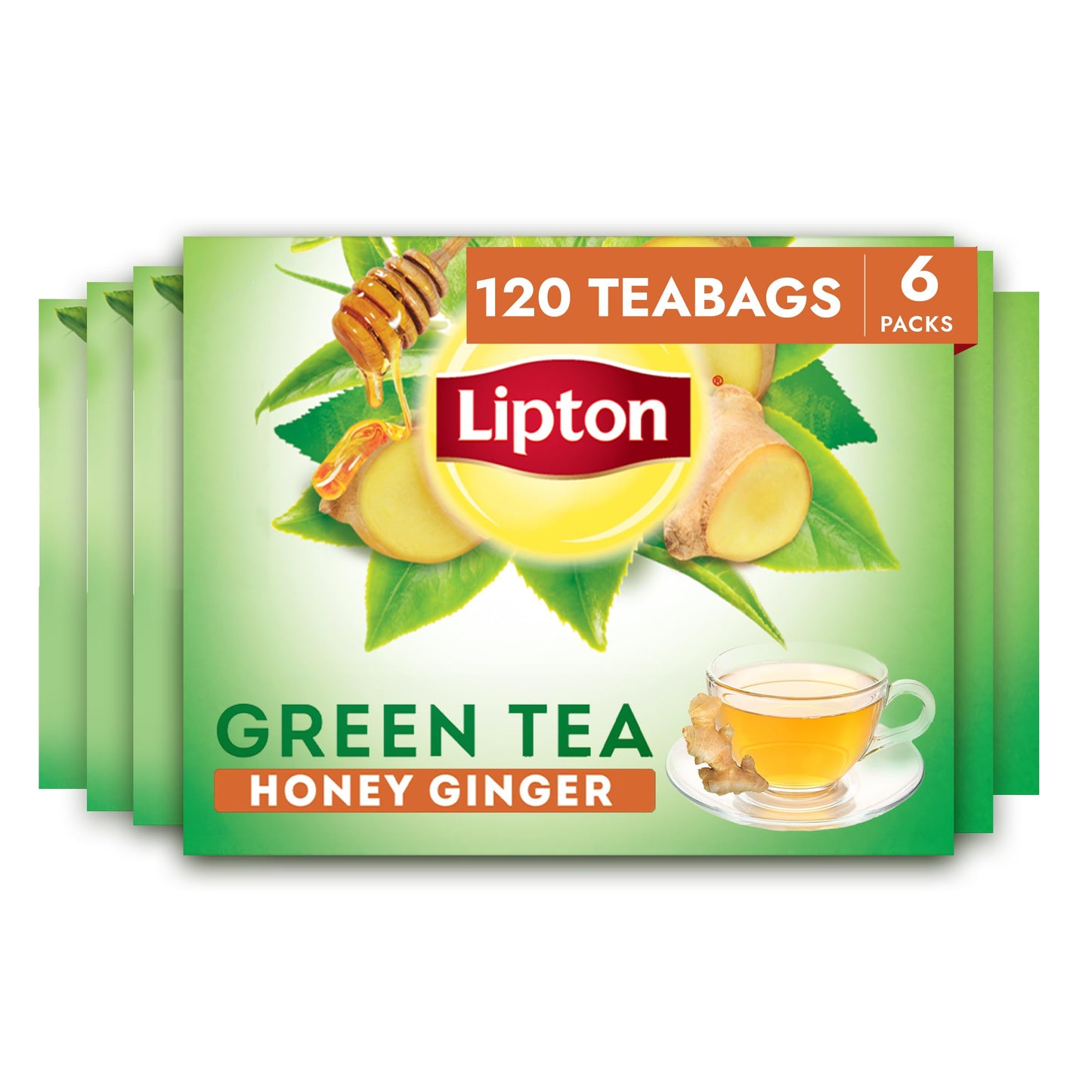 Lipton Honey Ginger Green Tea Bags, Flavored, Unsweetened, 120 Tea Bags (Pack of 6)