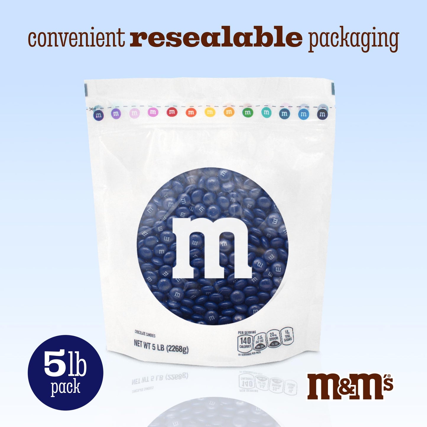 M&MS WORLD Dark Blue Milk Chocolate Candy Bulk, 5lbs of M&MS in Resealable Pack for Candy Bars, Birthday Parties, Graduations,