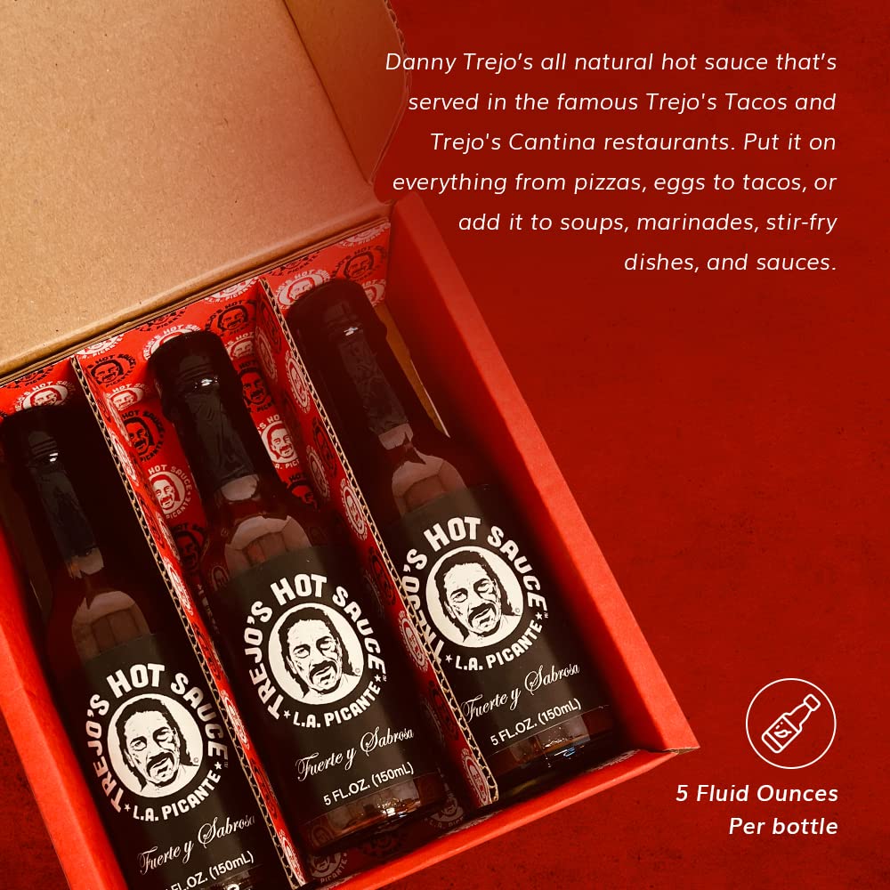 Trejo's Tacos All-Natural Hot Sauce - Medium Heat Blend of Peppers - Zero Calories - Non-GMO - Danny Trejos Famous Hot Sauce fro