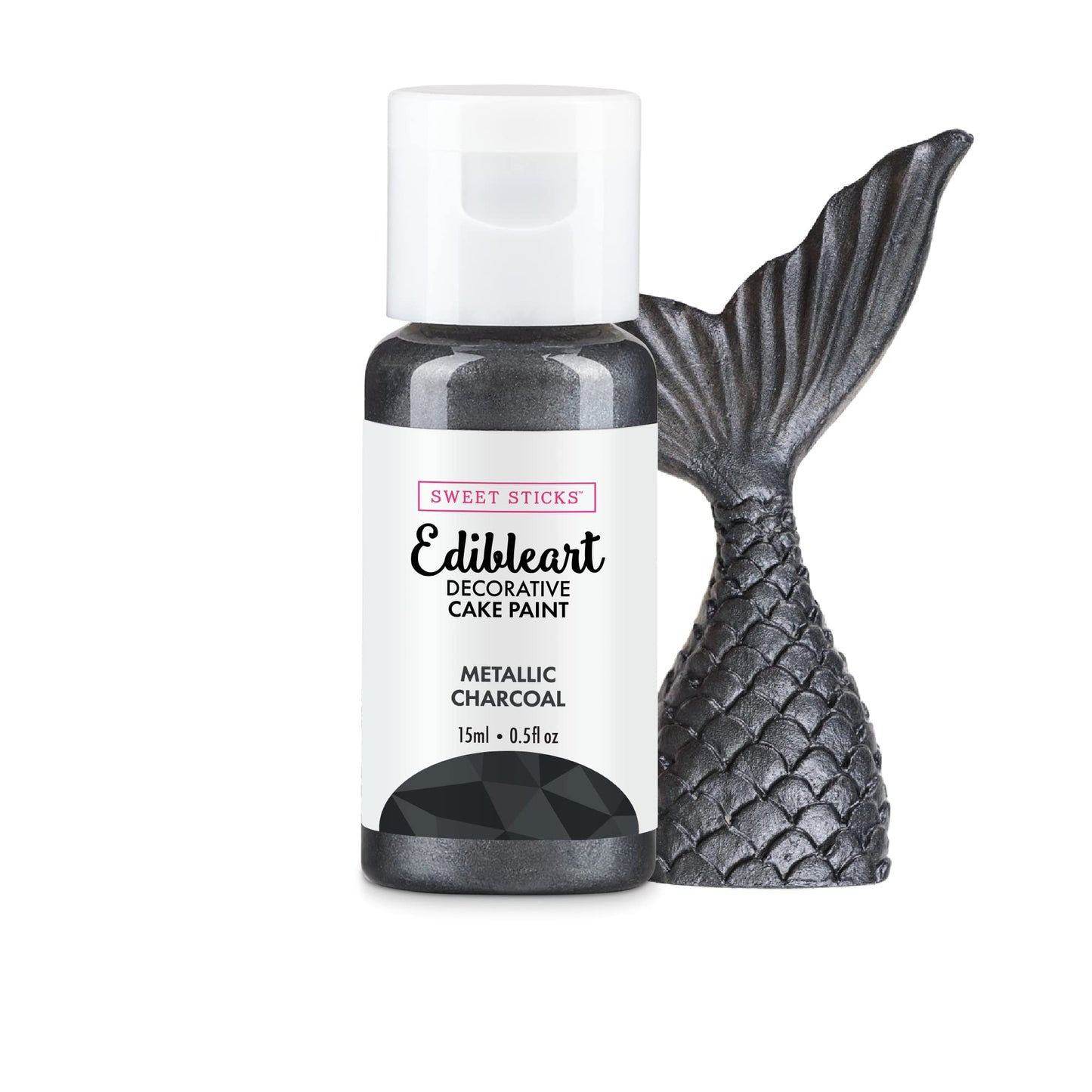 SWEET STICKS Edible Art Decorative Cake Paint, Metallic Charcoal, 0.5 Fl Oz