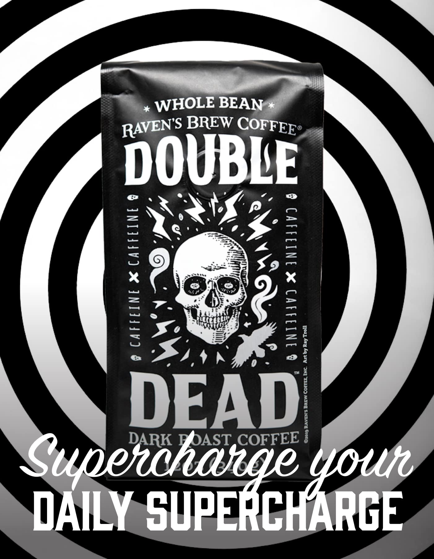 Raven’s Brew Coffee Double Dead Dark Roast Ground Coffee, High Caffeine, 12 oz