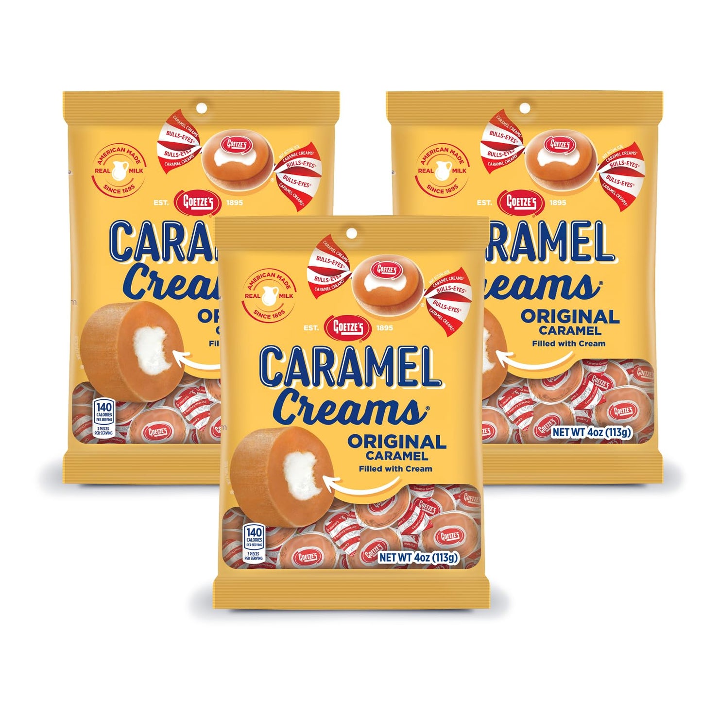 Goetzes Candy Vanilla Caramel Creams - 3 Pack - 12 Ounce Total - Fresh from the Factory