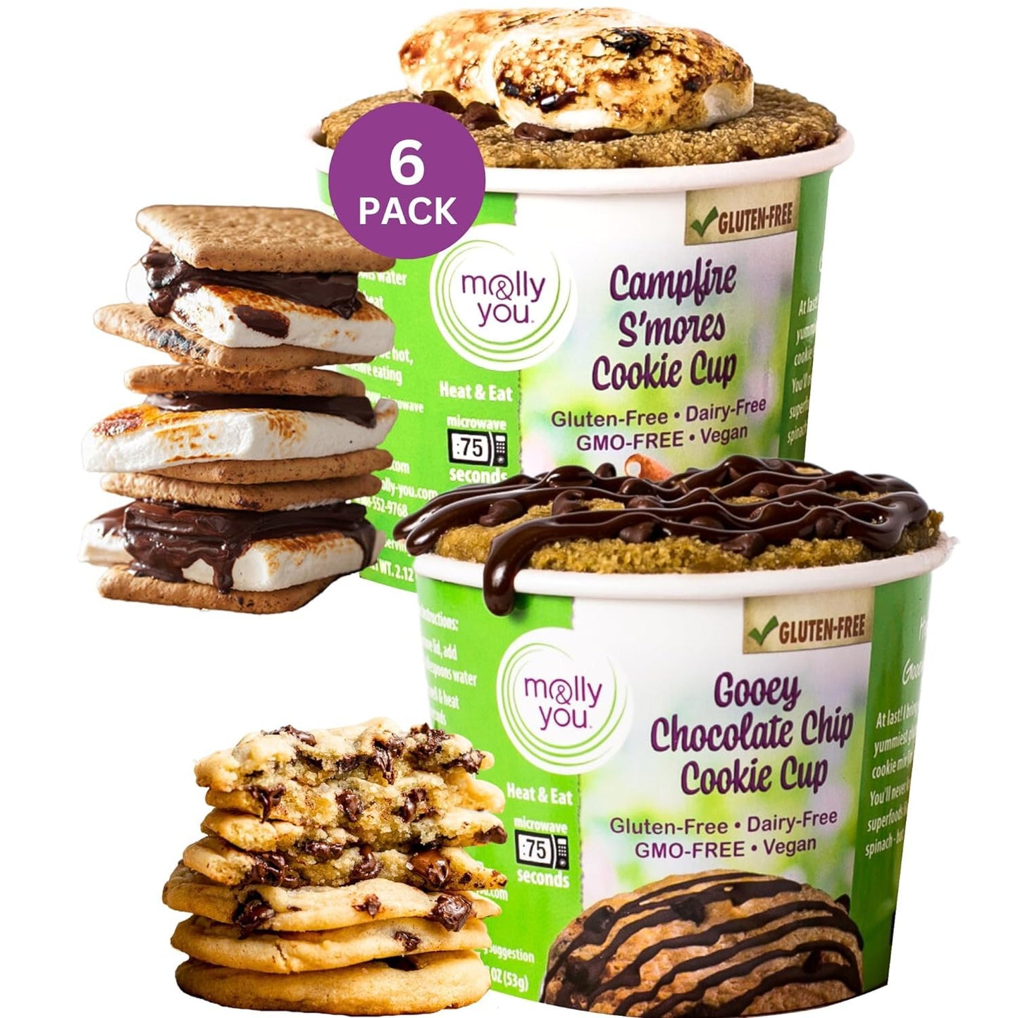 Molly And You Variety Gluten-Free Cookie Cup (Pack Of 6) - A Gluten-Free Dessert, Microwave Cookie Snack Cup, Single Serve Cooki