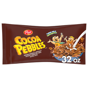 Cocoa PEBBLES Cereal, Gluten Free Rice Cereal, Family Size 32 oz Bag