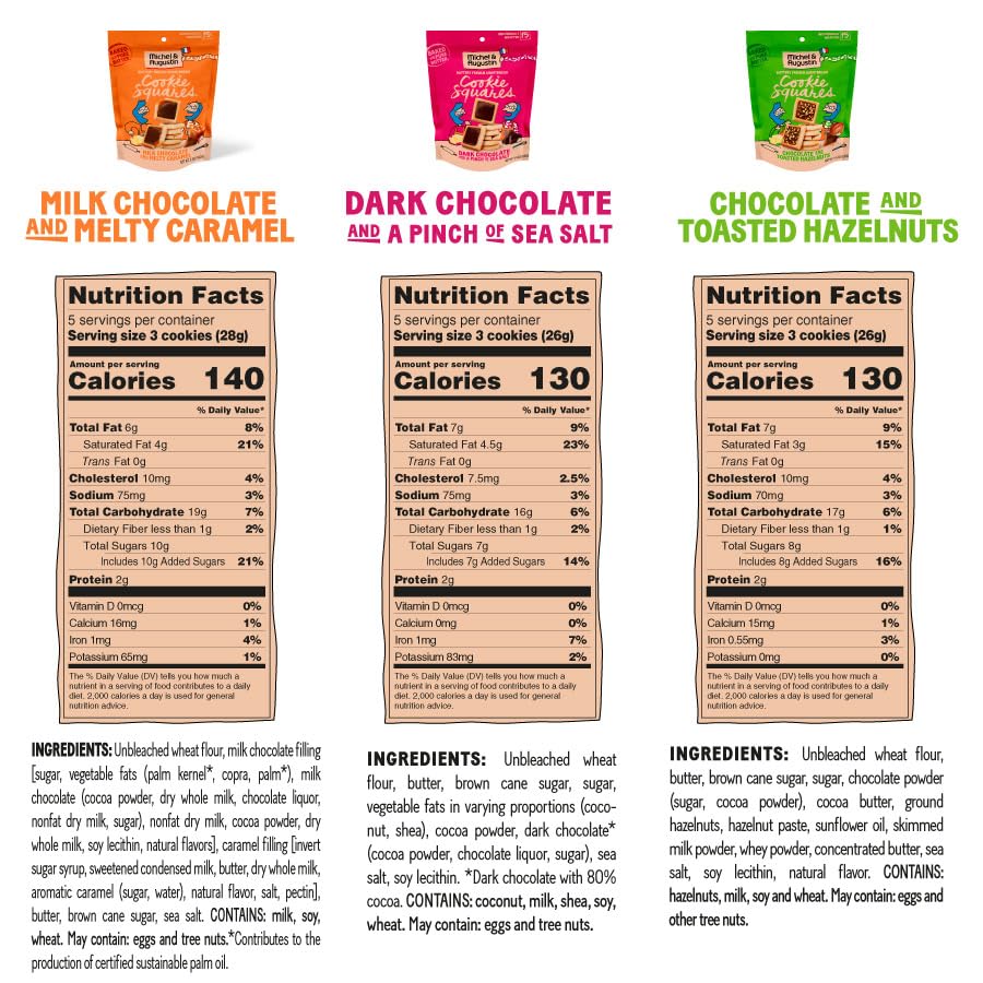 Michel Et Augustin Cookies, Individually Wrapped Snacks, 3 Pack, Gourmet Milk Chocolate & Caramel Shortbread Cookies, 15 French Butter Cookies Per Bag