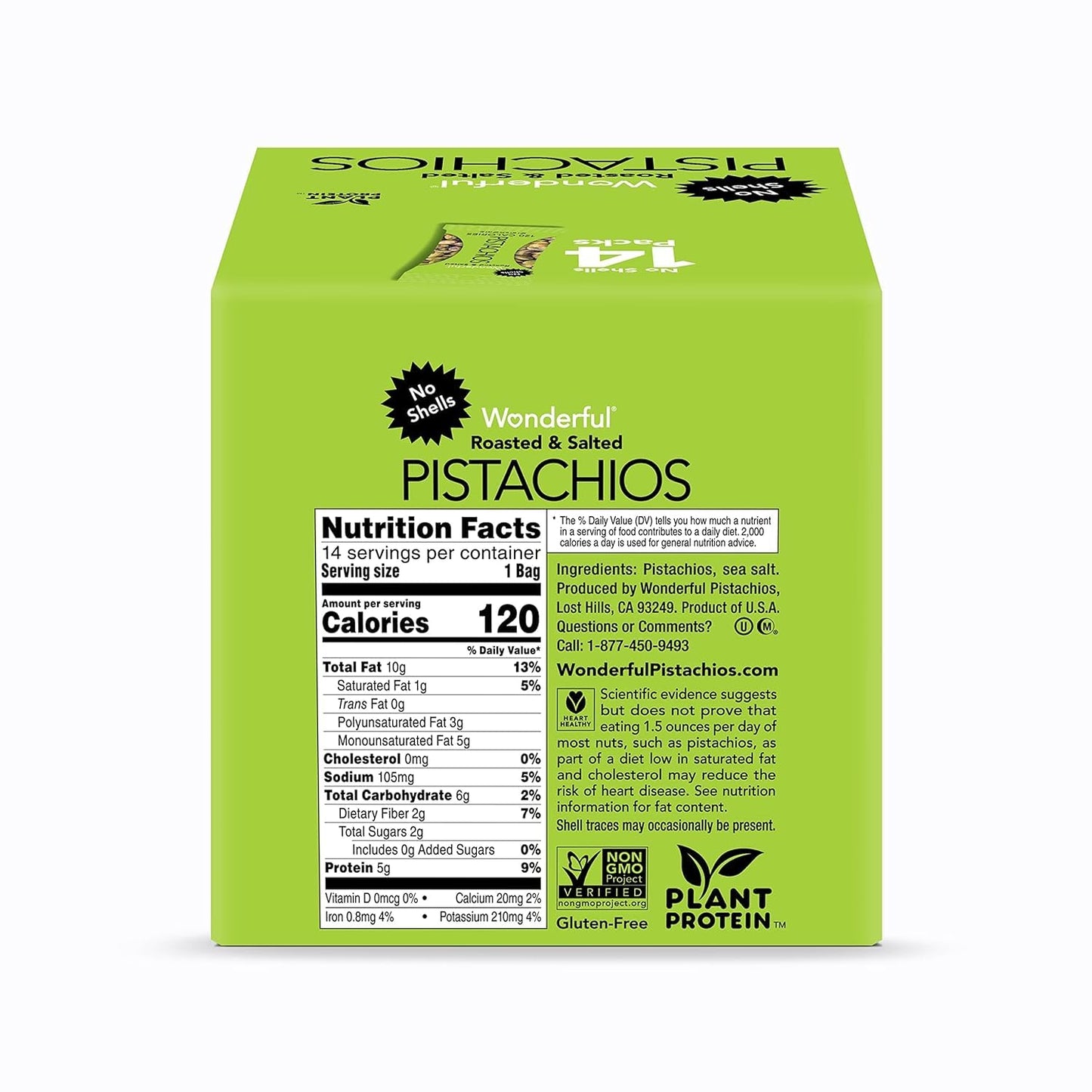 Wonderful Pistachios No Shells, Roasted & Salted Nuts, 0.75 Ounce Bag (Pack of 14), Protein Snacks, Gluten Free, On-the-Go, Indi