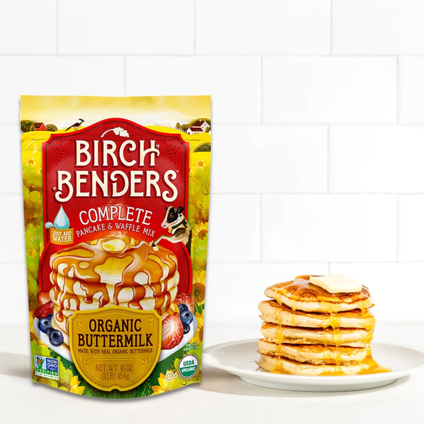 Birch Benders Organic Buttermilk Pancake And Waffle Mix, 16 Oz (Pack Of 2)