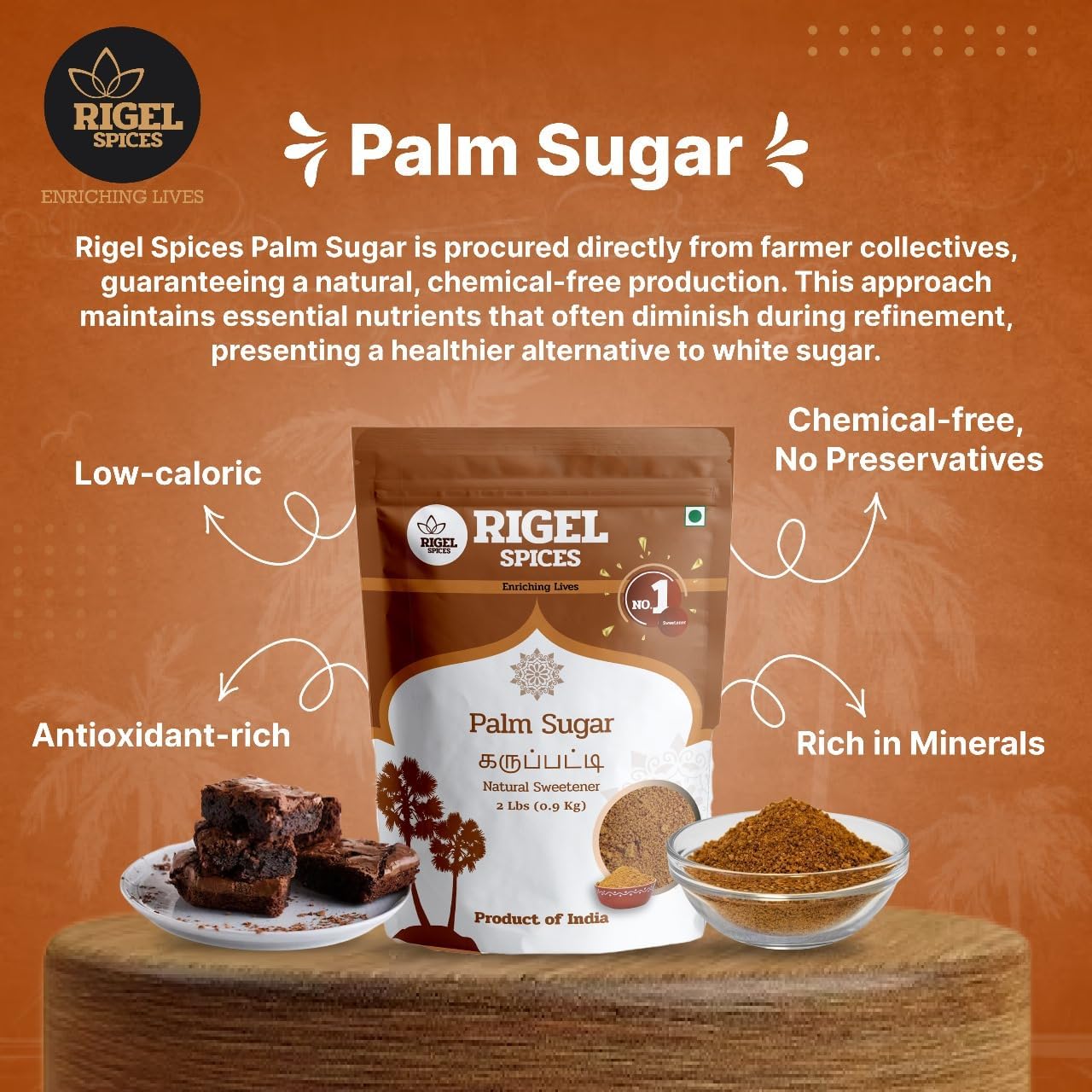 Rigel Spices | Pure Bliss of 1 Lb of Palmyra Palm Jaggery | Palm Sugar: Naturally Crafted, Unbleached, and Chemical-Free Sweetne