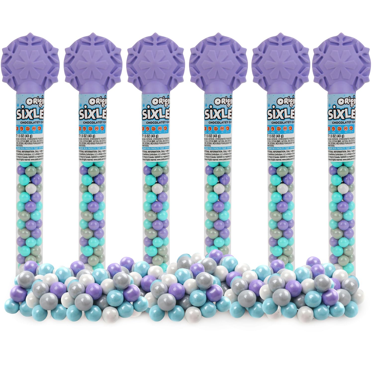 Colorful Chocolate Candy Cane - 6 Canes of SixletsCandy for Party Favors, Gifts, Candy Buffets, Everyday Snacking, and Seasonal 