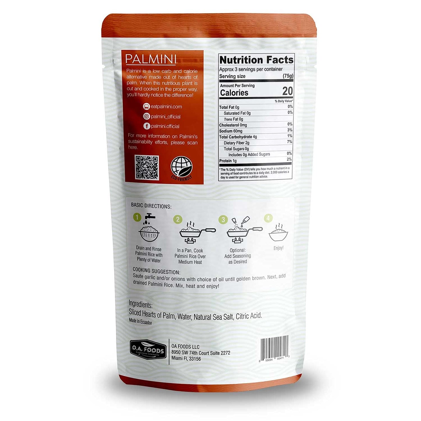 Palmini Rice | Low-Carb Hearts of Palm Rice | Keto, Gluten Free | 12 Ounce Pouches - Pack of 6