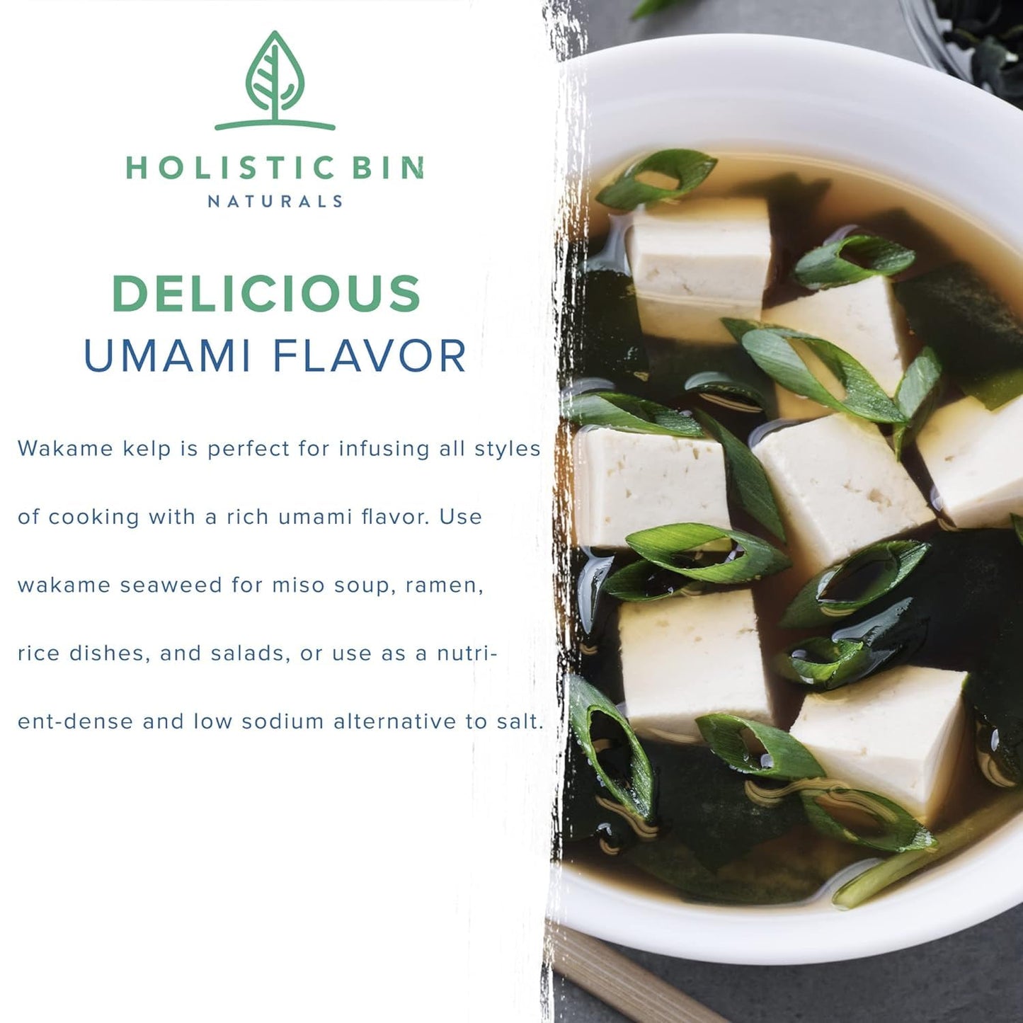 Holistic Bin Dried Wakame Sea Flakes | Organic Dry Sea for Miso Soup  Ramen  Sea Salad  and More | Wild Harvested Atlantic Wakame Flakes | Sun Dried  Non GMO