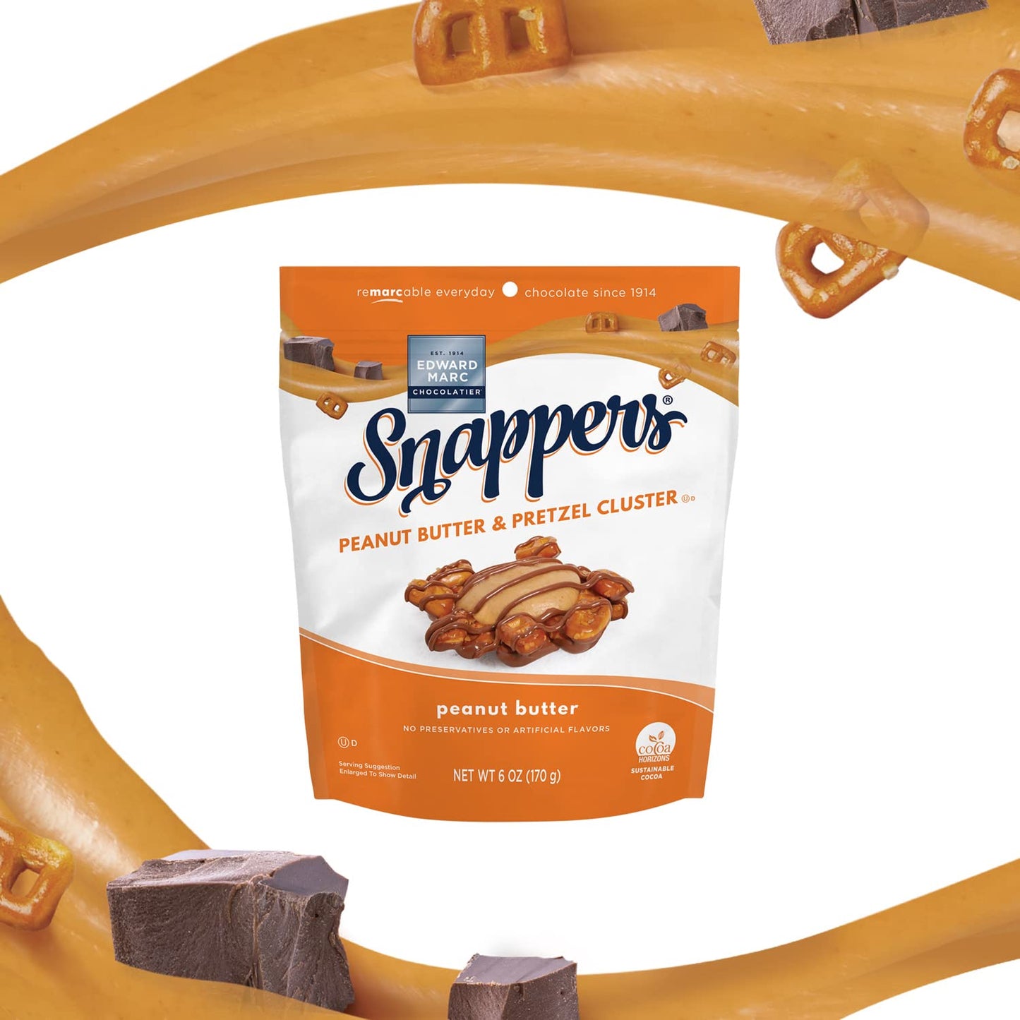 Edward Marc Snappers Peanut Butter & Pretzels Cluster - Crunchy Pretzel Snack With Milk Chocolate For Adults And Kids - 6 Oz (Pa